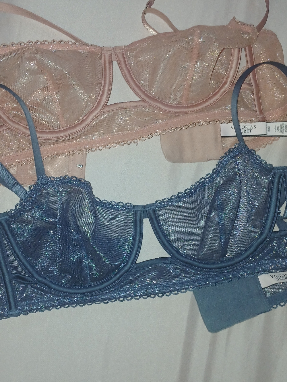 Victoria's Secret Shimmery Sheer Balconette Bras - Pink & Blue